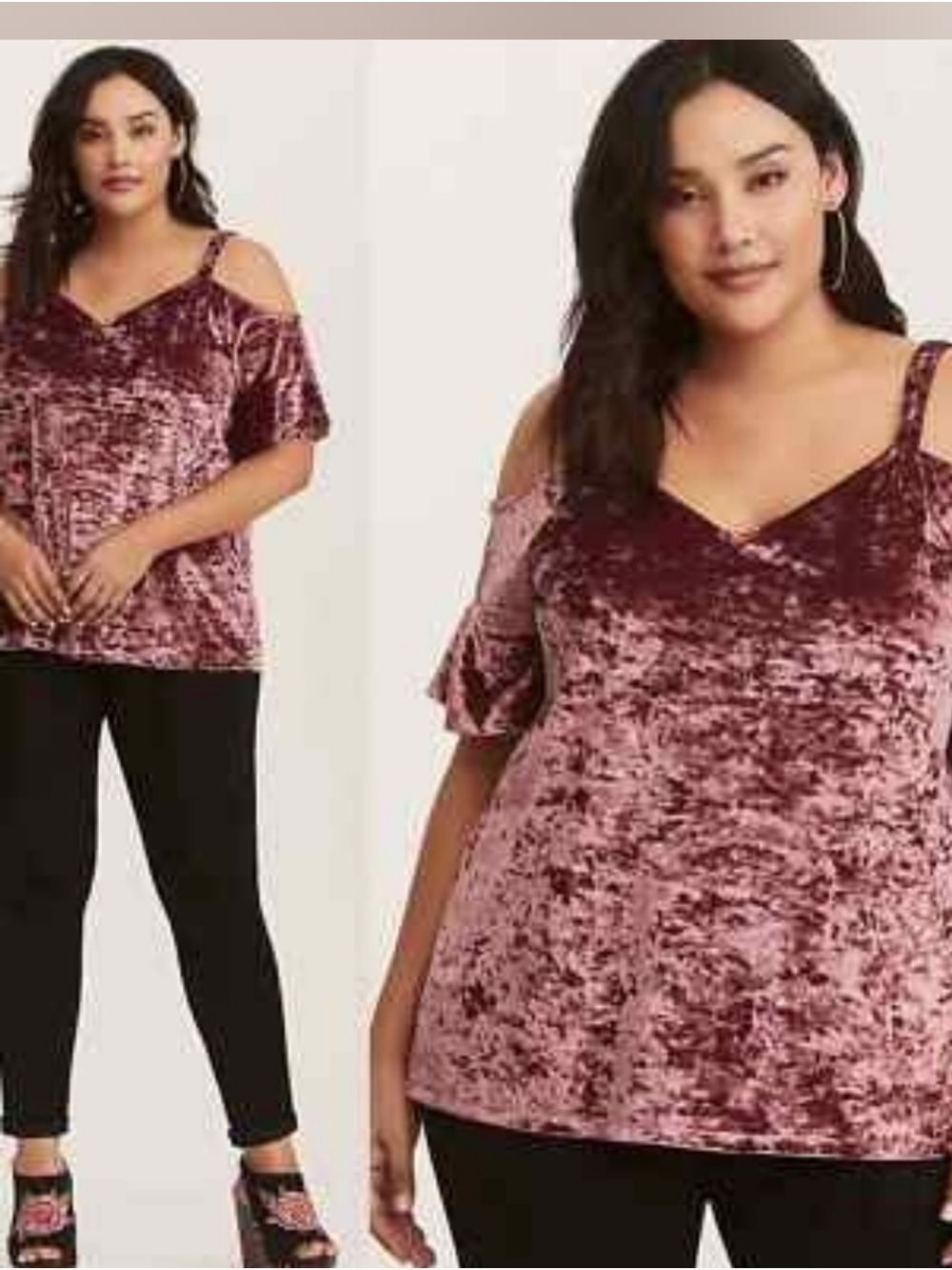 3x • Torrid • Crushed Velvet Cold Shoulder Blouse in Mauve
